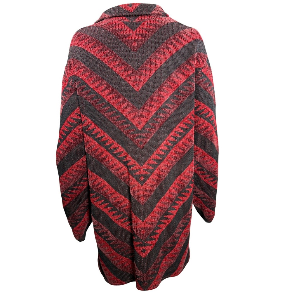 Brenda French for French Rags Red Black Chevron Knit Cardigan Sweater Size L - Picture 4 of 8